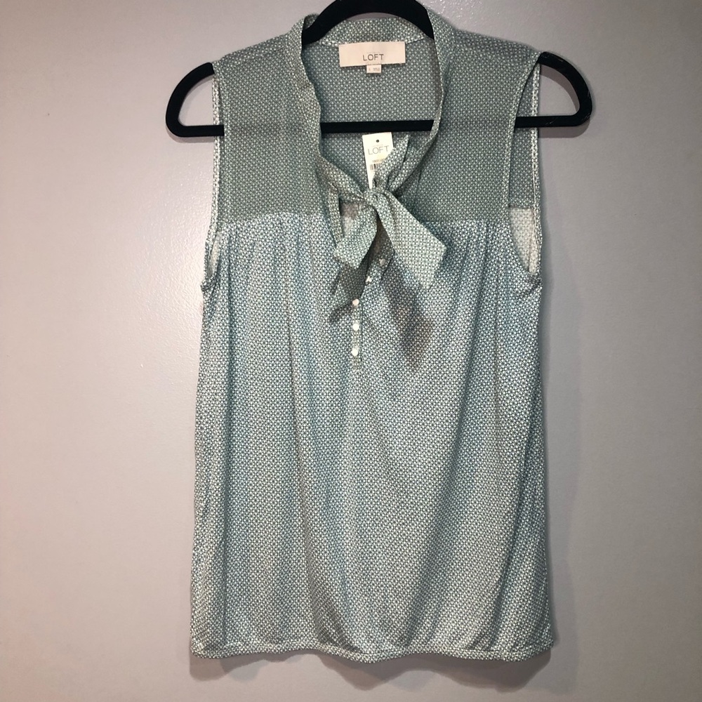 Ann Taylor LOFT Sleeveless Bow Tie Neck Blouse Green Size Small - NWT